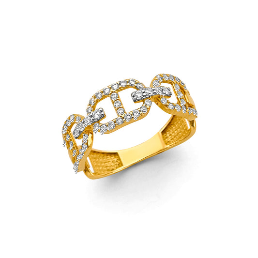 14K Two-Tone Gold Women’s Pavé Link CZ Ring