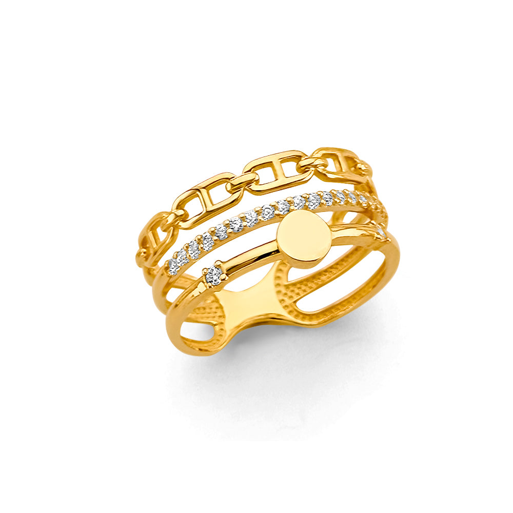 14K Yellow Gold Women’s Multi-Band Chain Style CZ Ring