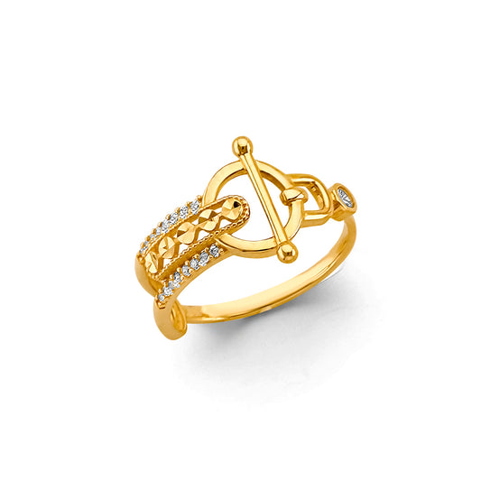 14K Yellow Gold Women’s Toggle Link CZ Open Ring