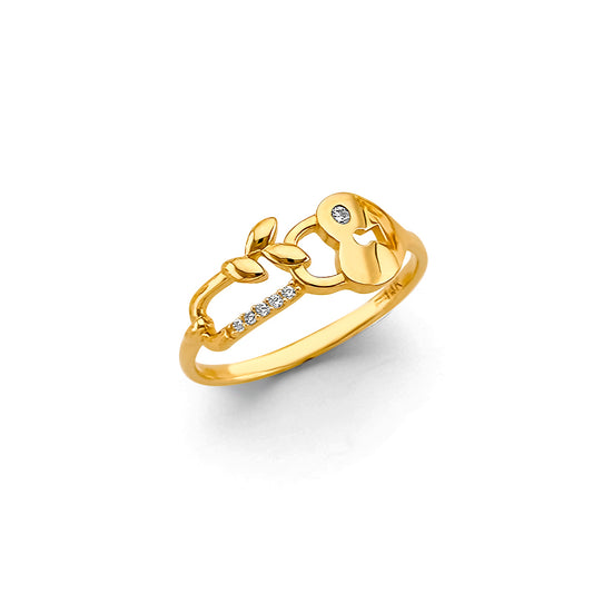 14K Yellow Gold Women’s Elephant Leaf CZ Open Ring