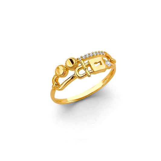 14K Yellow Gold Women’s Double Disc Buckle CZ Ring