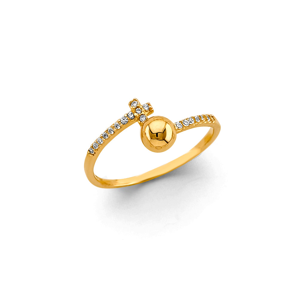 14K Yellow Gold Women’s Bead Accent CZ Ring