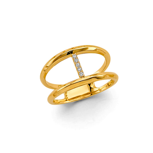 14K Yellow Gold Women’s Open Double Band CZ Ring