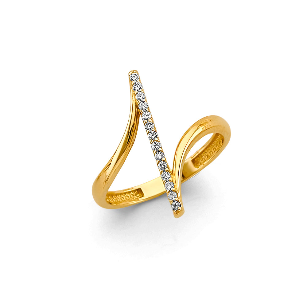 14K Yellow Gold Women’s Diagonal Bar CZ Open Ring