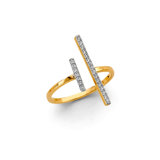 14K Two-Tone Gold Women’s Double Bar CZ Ring
