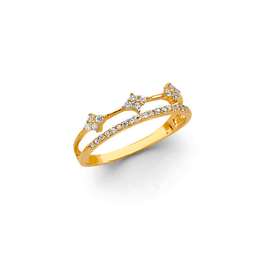 14K Yellow Gold Women’s Triple Flower CZ Ring
