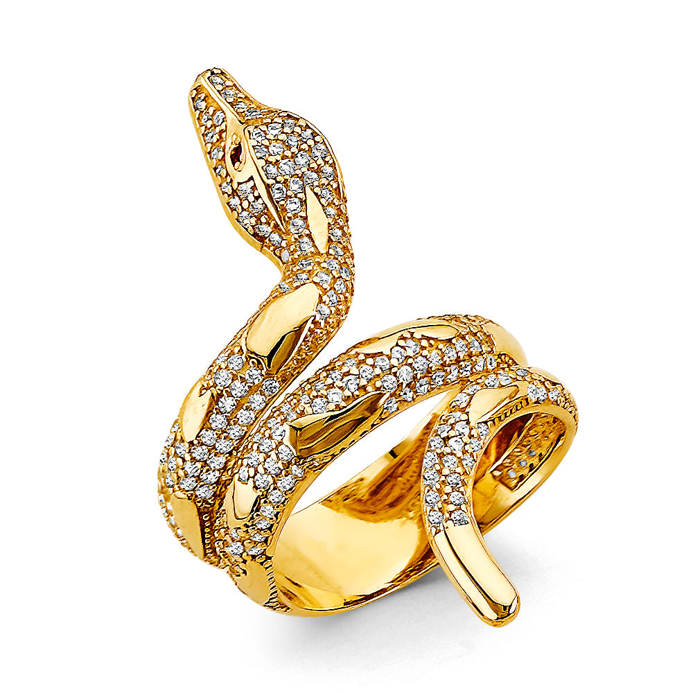 14K Yellow Gold Snake Design CZ Ring