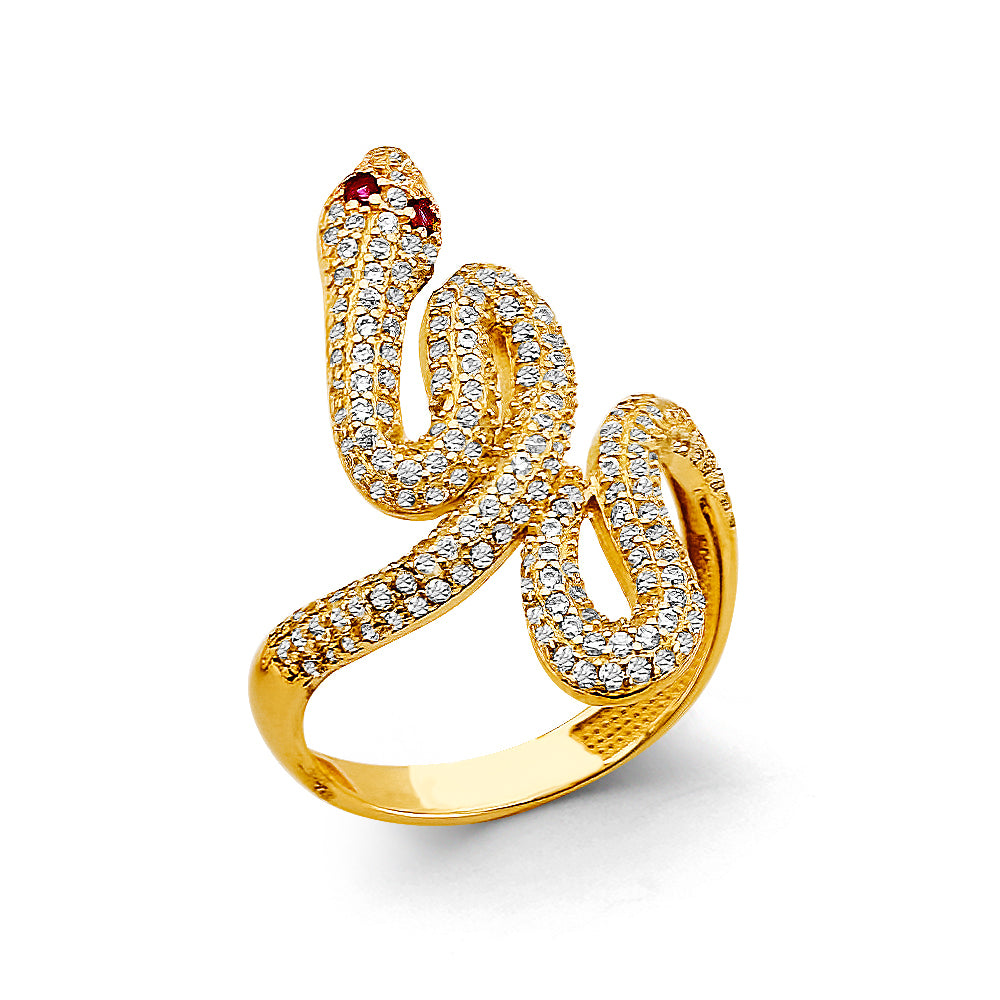 14K Yellow Gold Snake Design CZ Ring