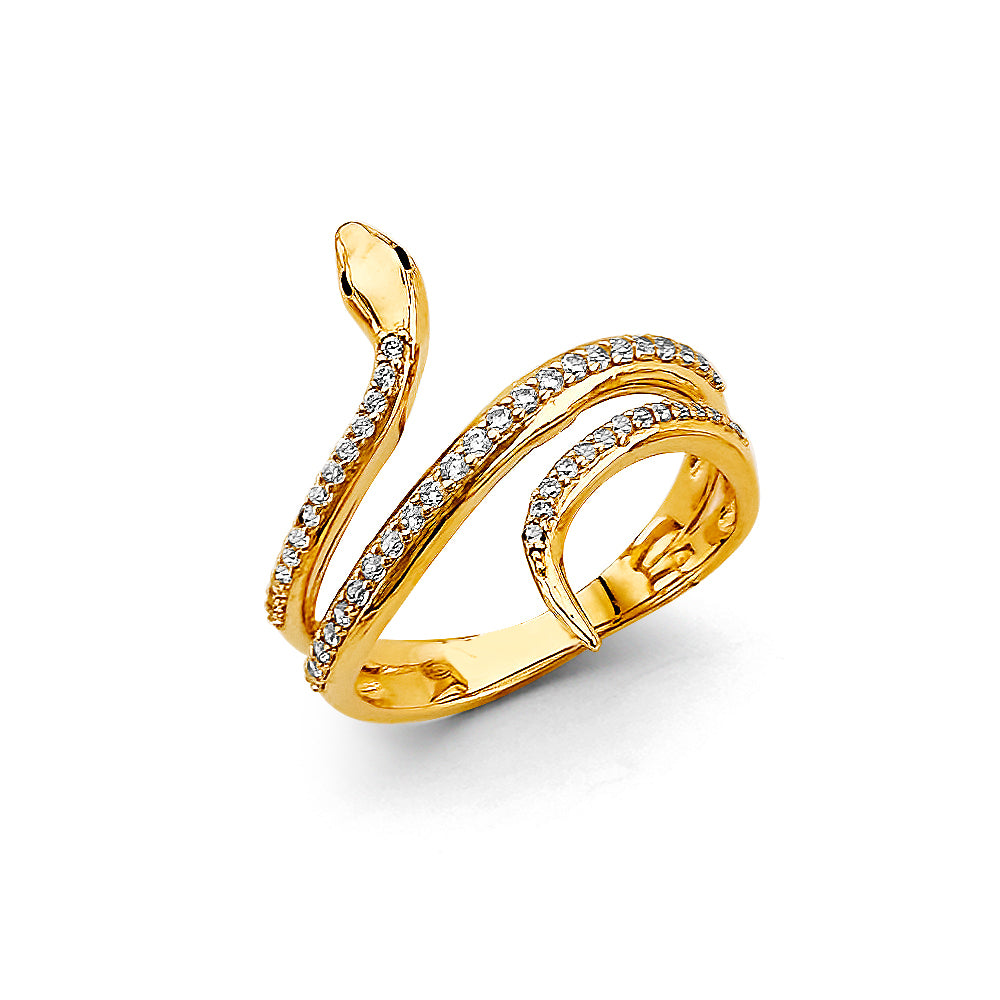 14K Yellow Gold Snake Design CZ Ring