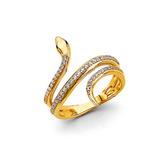 14K Yellow Gold Snake Design CZ Ring