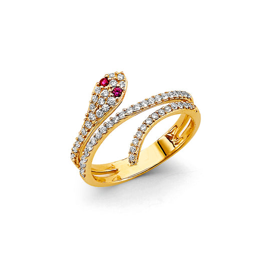 14K Yellow Gold Snake Design CZ Ring