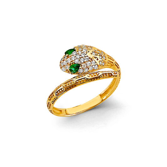14K Yellow Gold Snake Design CZ Ring