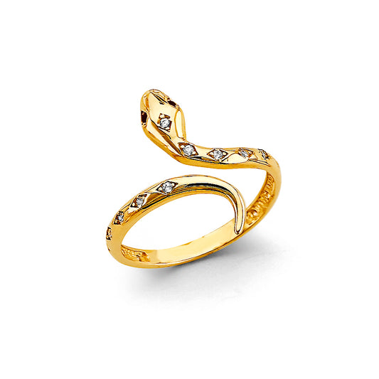 14K Yellow Gold Snake Design CZ Ring