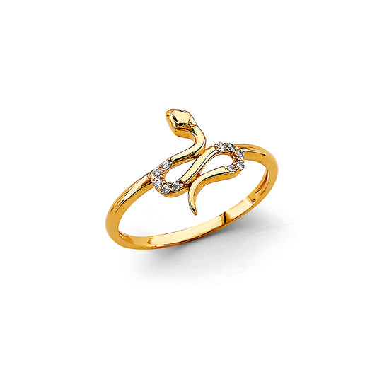 14K Yellow Gold Snake Design CZ Ring