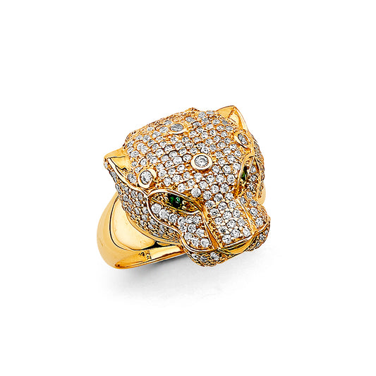 14K Yellow Gold Panther Head CZ Ring