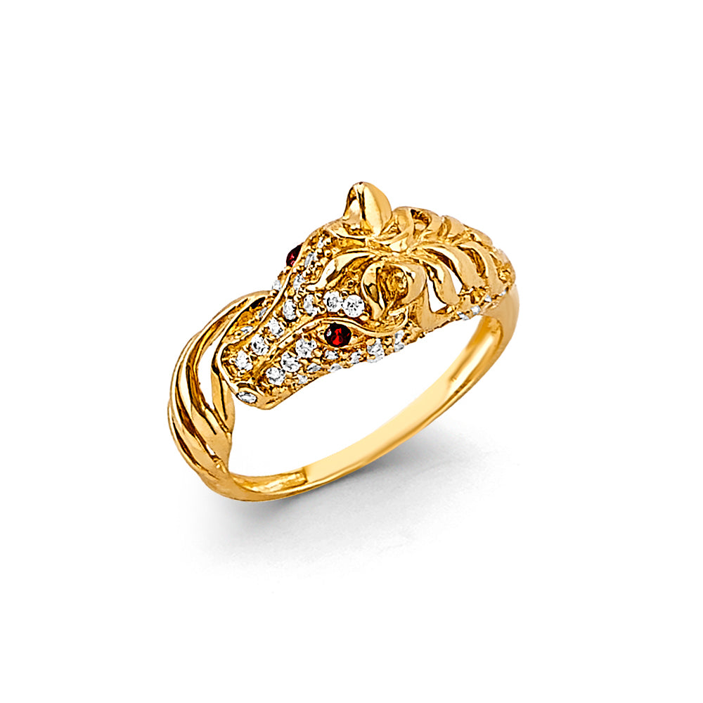 14K Yellow Gold Tiger Head CZ Ring