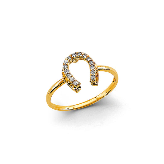 14K Yellow Gold Horseshoe CZ Ring