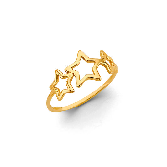114K Yellow Gold Triple Star Outline Design Ring