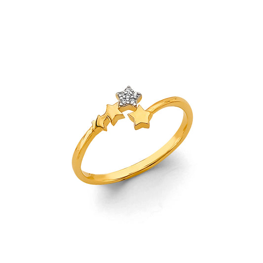 14K Yellow Gold Five Star CZ Ring