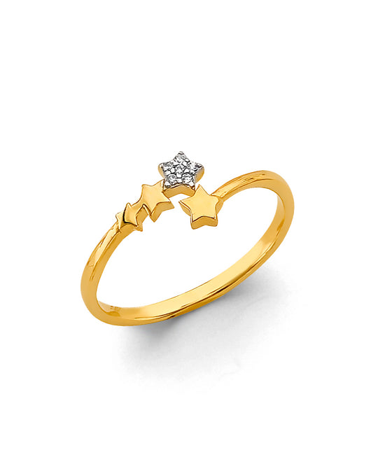14K Yellow Gold Five Star CZ Ring