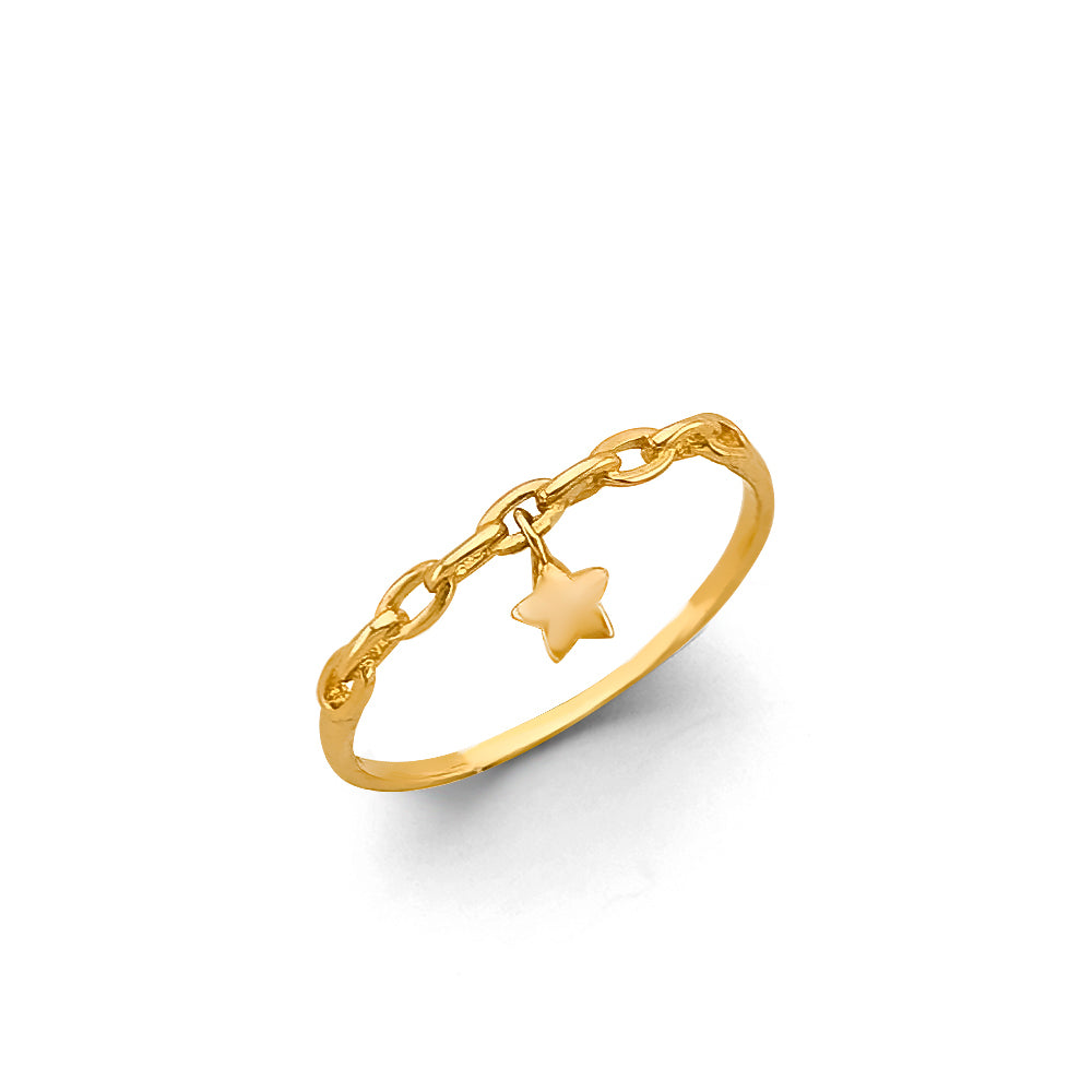 14K Yellow Gold Chain Link Star Dangle Ring