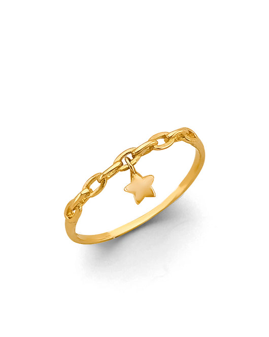 14K Yellow Gold Chain Link Star Dangle Ring