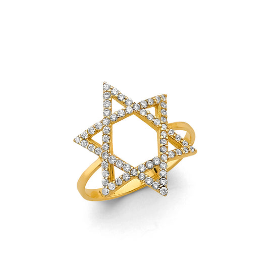 14K Yellow Gold Star of David CZ Ring