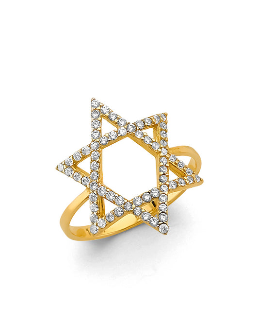 14K Yellow Gold Star of David CZ Ring