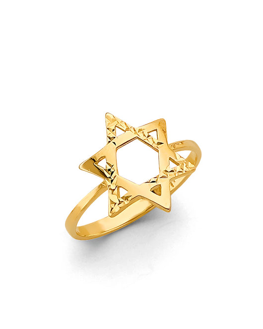 14K Yellow Gold Diamond-Cut Star of David Ring
