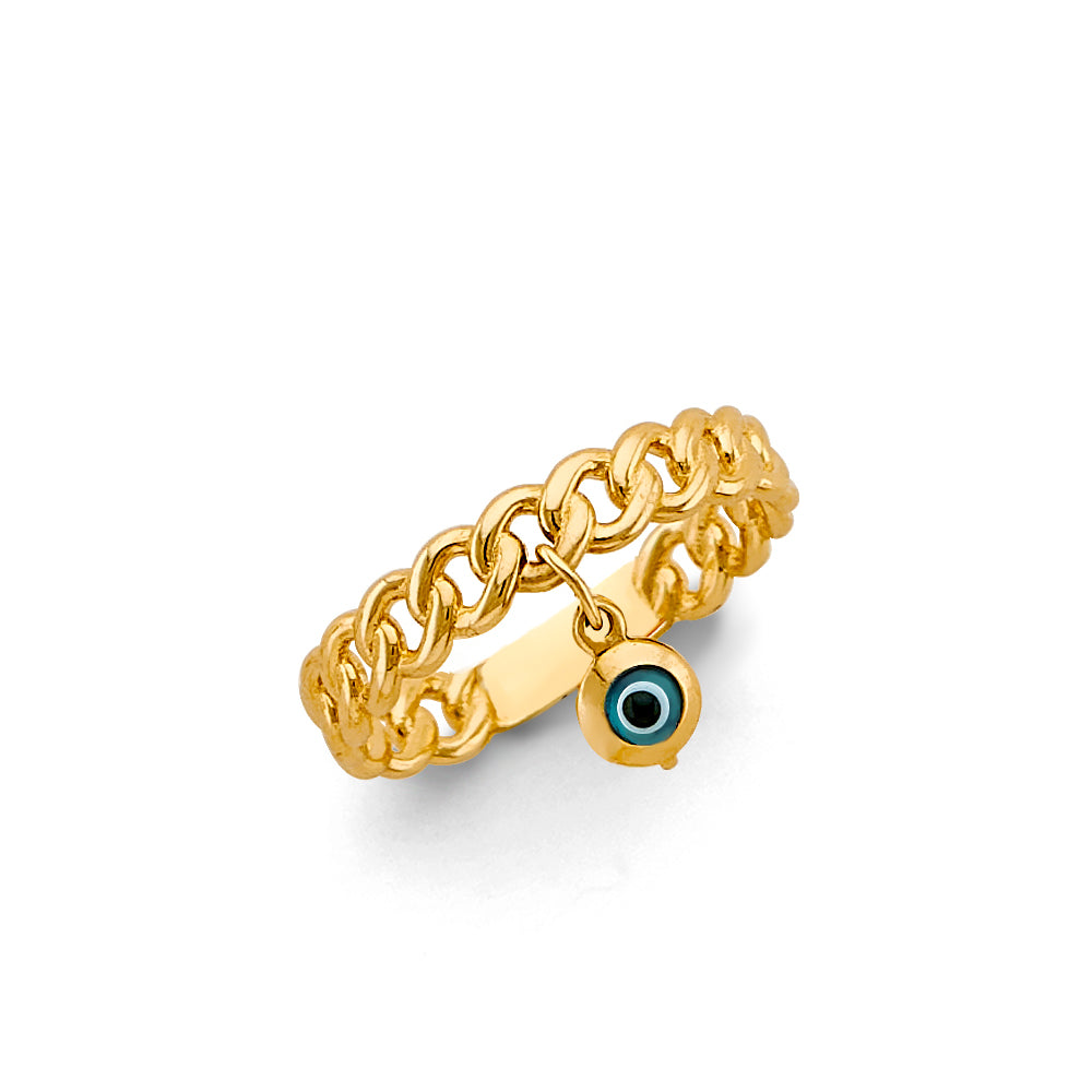 14K Yellow Gold Cuban Link Evil Eye Ring