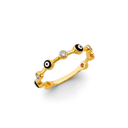 14K Yellow Gold Evil Eye & CZ Station Ring