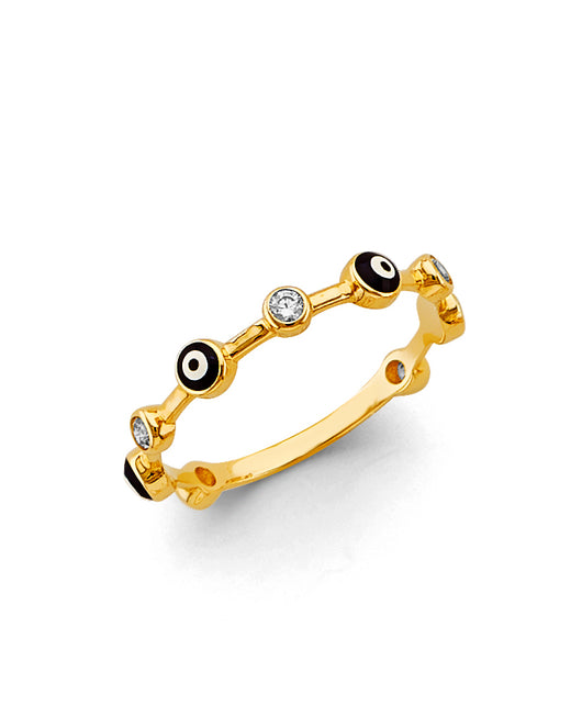 14K Yellow Gold Evil Eye & CZ Station Ring
