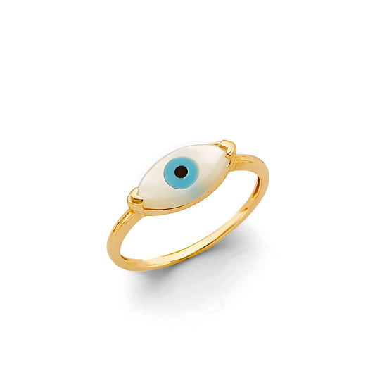 14K Yellow Gold Marquise Evil Eye Ring