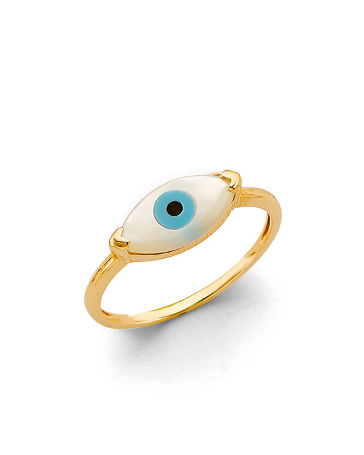 14K Yellow Gold Marquise Evil Eye Ring