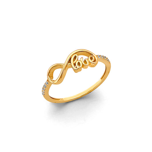 14K Yellow Gold Love Infinity CZ Ring