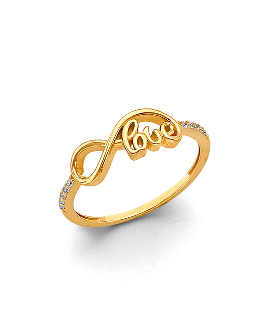 14K Yellow Gold Love Infinity CZ Ring