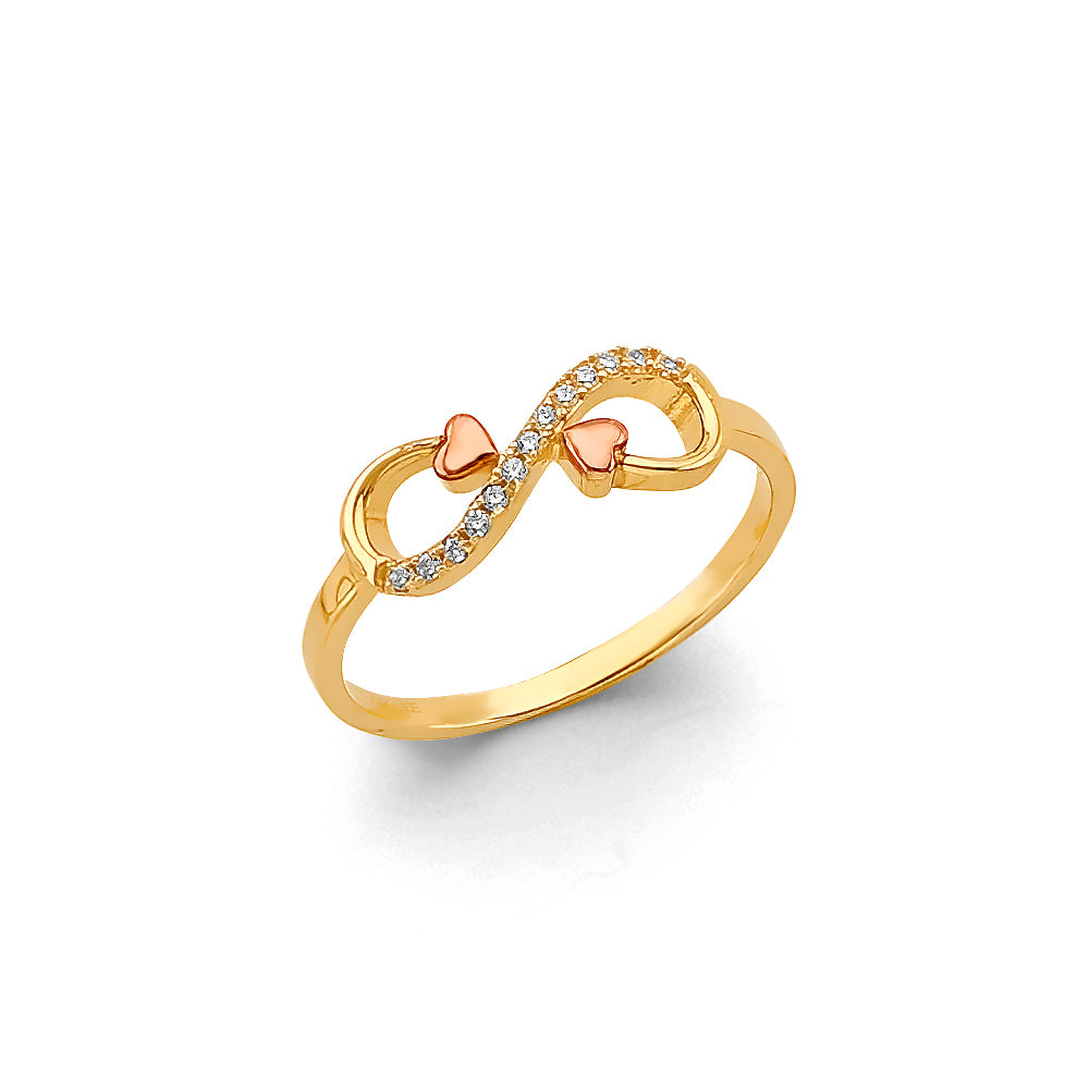 14K Two-Tone Gold Double Heart Infinity CZ Ring