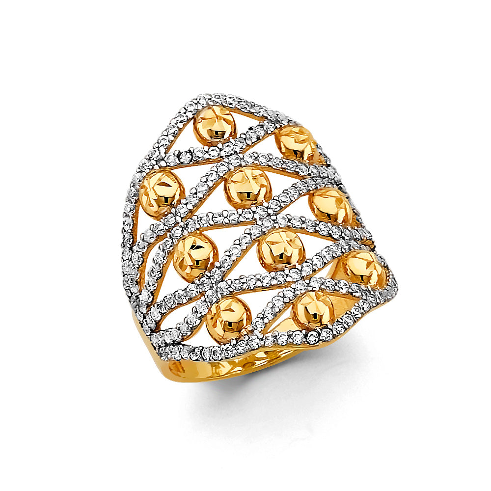 14K Two-Tone Gold Women's Dome Design CZ Ring