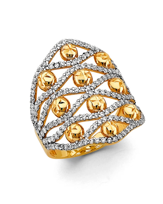 14K Two-Tone Gold Women's Dome Design CZ Ring