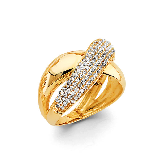 14K Yellow Gold Women's Crisscross Pave CZ Ring