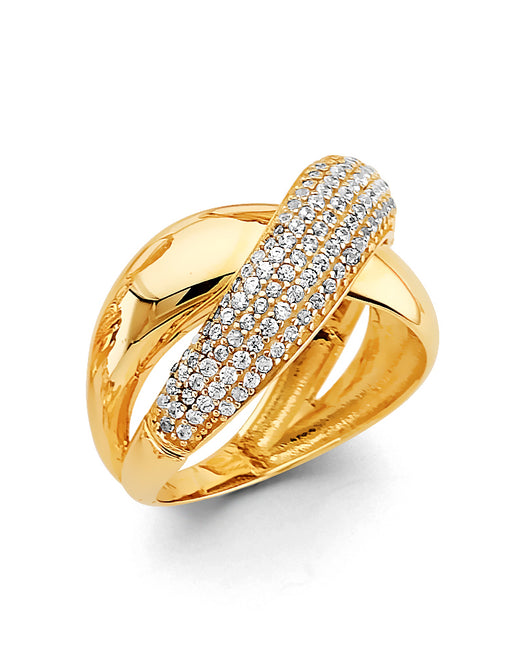 14K Yellow Gold Women's Crisscross Pave CZ Ring