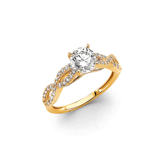 14K Yellow Gold Women’s Twisted Infinity Solitaire CZ Ring