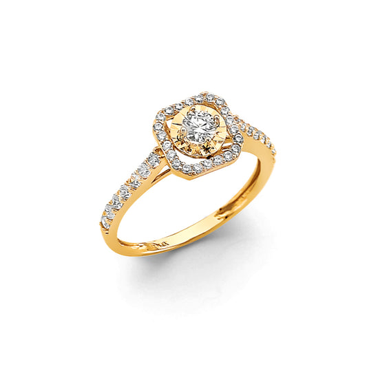 14K Yellow Gold Women’s Halo Solitaire CZ Ring