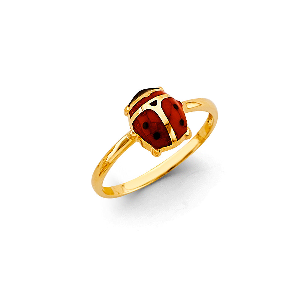 14K Yellow Gold Ladybug Red Enamel Ring
