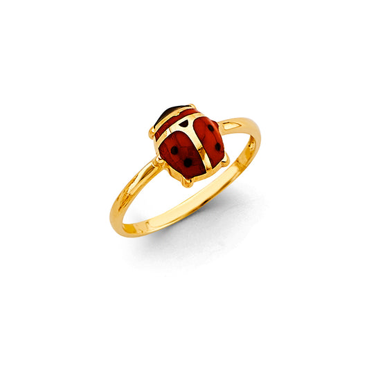 14K Yellow Gold Ladybug Red Enamel Ring