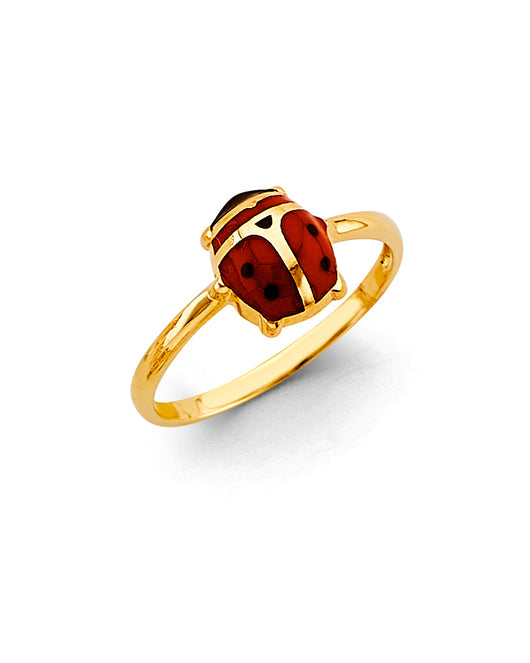 14K Yellow Gold Ladybug Red Enamel Ring