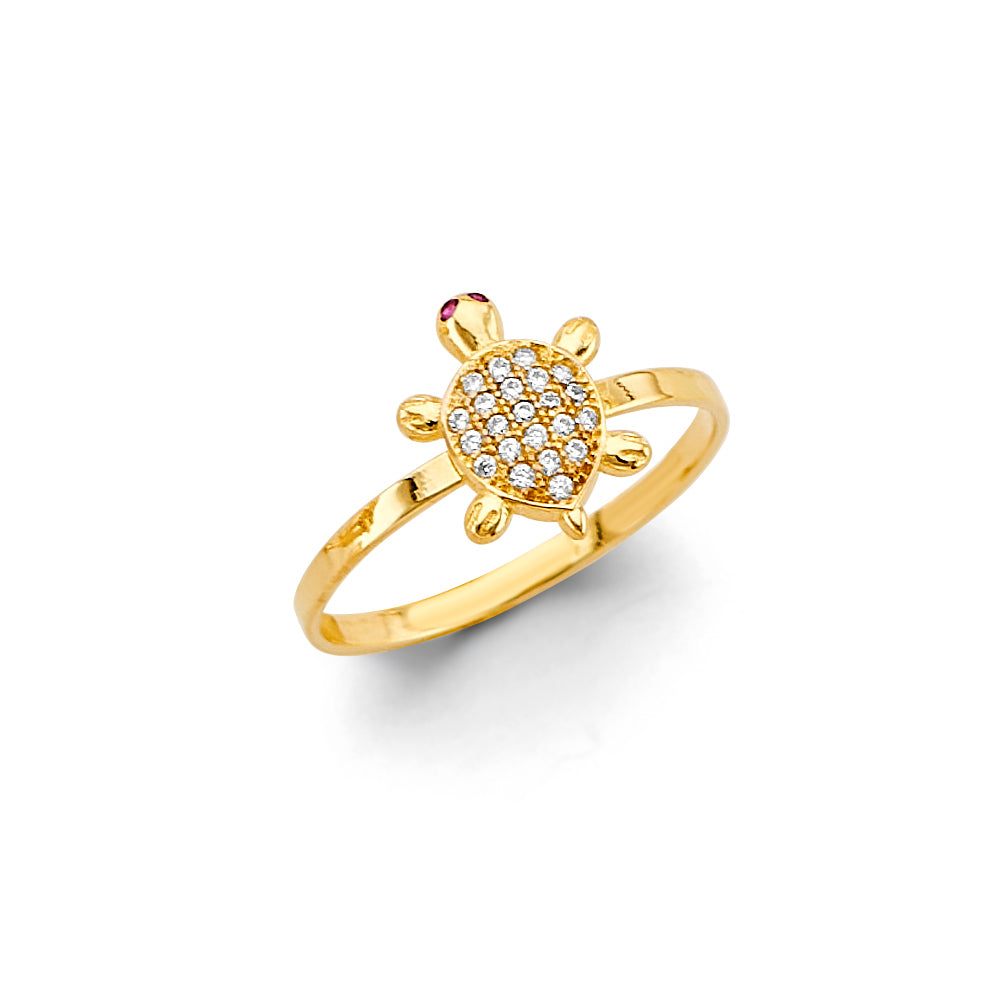 14K Yellow Gold Turtle Design CZ Ring