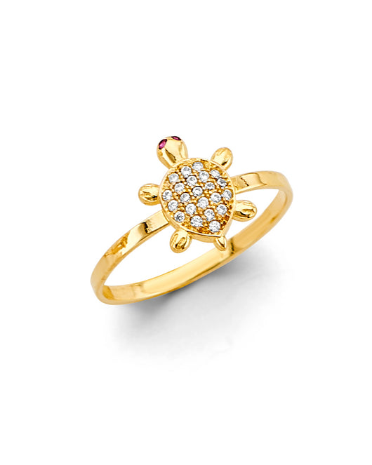 14K Yellow Gold Turtle Design CZ Ring