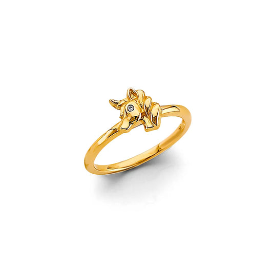 14K Yellow Gold Children’s Horse Head CZ Ring