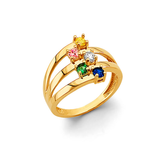 14K Yellow Gold Multicolor CZ Family Design Ring